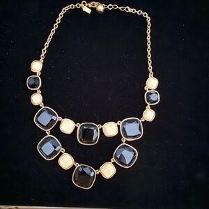 Kate Spade COBBLESTONE Black & Cream Necklace Gold Statement Adjustable EUC